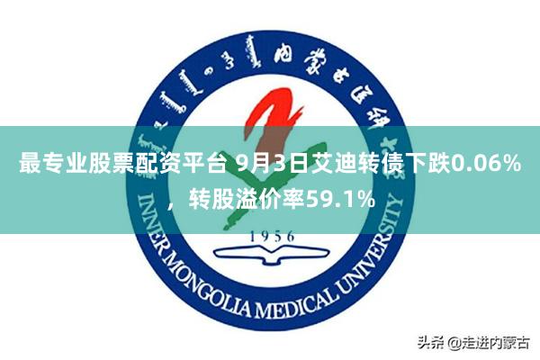 最专业股票配资平台 9月3日艾迪转债下跌0.06%，转股溢价率59.1%