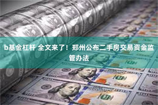 b基金杠杆 全文来了！郑州公布二手房交易资金监管办法