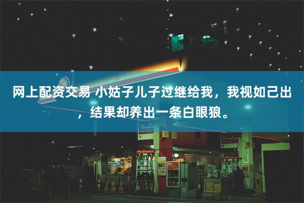 网上配资交易 小姑子儿子过继给我，我视如己出，结果却养出一条白眼狼。